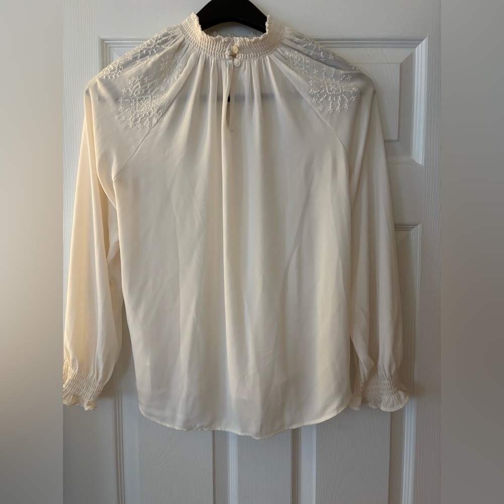 LOFT Cream Blouse with Embroidered Details - Picture 2 of 2